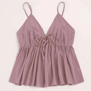 Solid Shirred Knot Peplum Cami Top